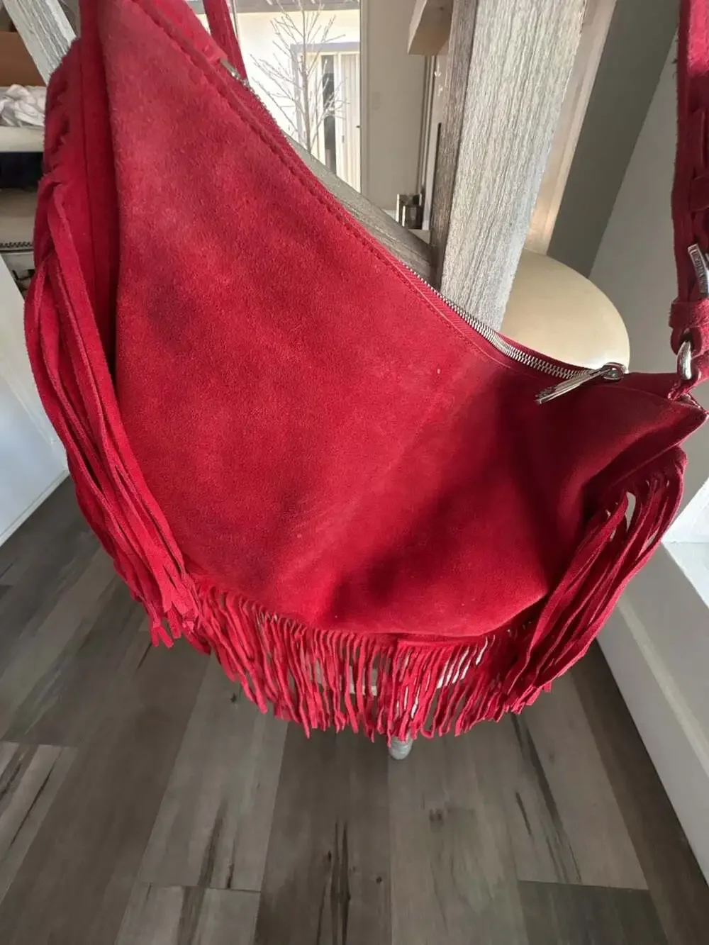 MICHAEL Michael Kors Red Suede Billy Large Fringe Hobo Bag